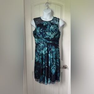 Floral Sleeveless Dress - Blue and Green